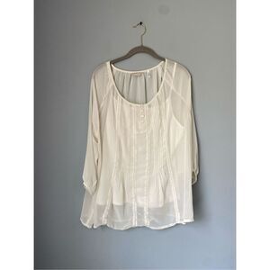 Anthology sheer front pleated buttoned long sleeve two Peace top￼ size XL